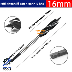 Mũi khoan gỗ xoắn dài chuôi lục giác