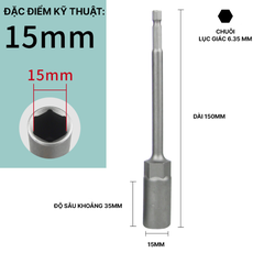 Đầu Chụp Lục Giác Dài 150mm Thép Crom Vanadi Siêu Bền Chuôi 6.35mm