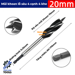Mũi khoan gỗ xoắn dài chuôi lục giác