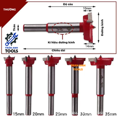 Mũi khoan gỗ điều chỉnh độ sâu các cỡ từ 15 20 25 30 35mm, mũi khoan lỗ tròn, mũi khoét gỗ có thang đo
