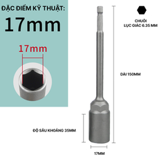 Đầu Chụp Lục Giác Dài 150mm Thép Crom Vanadi Siêu Bền Chuôi 6.35mm