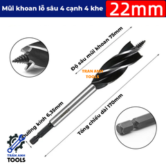 Mũi khoan gỗ xoắn dài chuôi lục giác
