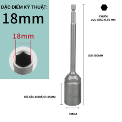 Đầu Chụp Lục Giác Dài 150mm Thép Crom Vanadi Siêu Bền Chuôi 6.35mm