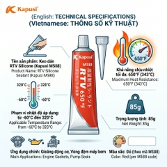 Keo Silicone Chịu Nhiệt Kapusi M588 RTV 650°F (343°C) 85g - Keo Làm Gioăng Động Cơ Ô Tô Xe Máy