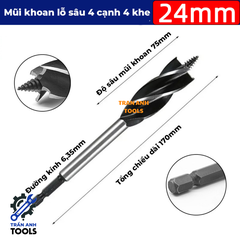Mũi khoan gỗ xoắn dài chuôi lục giác