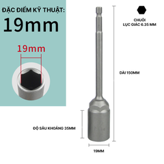 Đầu Chụp Lục Giác Dài 150mm Thép Crom Vanadi Siêu Bền Chuôi 6.35mm