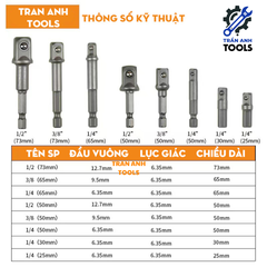 Bộ 3 đầu chuyển từ bắn vít sang bu lông các cỡ 1/4 3/8 1/2 đa năng, đầu chuyển từ máy vặn vít sang máy siết ốc