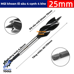 Mũi khoan gỗ xoắn dài chuôi lục giác