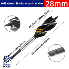 Mũi khoan gỗ xoắn dài chuôi lục giác