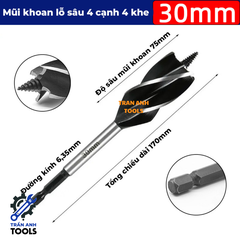 Mũi khoan gỗ xoắn dài chuôi lục giác