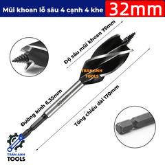 Mũi khoan gỗ xoắn dài chuôi lục giác