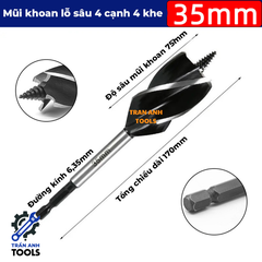 Mũi khoan gỗ xoắn dài chuôi lục giác