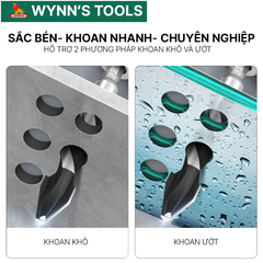 Mũi Khoan Lệch Tâm Đa Năng Wynn’s Tools Hợp Kim Sắc Bén Khoan Khô Ướt 6/8/10/12mm Siêu Bền Bỉ