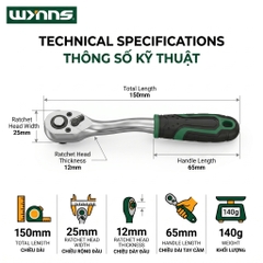 (W2595A) Cờ lê bánh cóc tay cầm cong 1/4