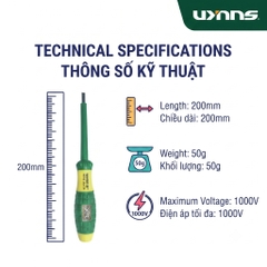 Bút thử điện 1000V Wynn's cao cấp tay cầm bọc nhựa TPE cách nhiệt cách điện đủ các cỡ, Bút điện tô vít cách điện đa năng