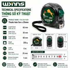 Thước Mét Cuộn 5m Wynns Super W5025H Thước Đo Cầm Tay Bản 25mm Chống Trượt Chính Xác Dụng Cụ Đo Lường Đa Năng