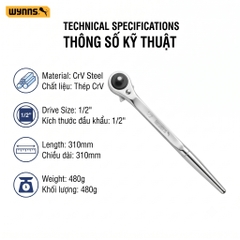 Cờ Lê Bánh Cóc Tay Lắc Đuôi Chuột Cỡ 1/2 Đuôi Nhọn Wynn's,
