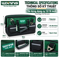 Túi đựng dụng cụ W41901 Wynn's Tools kích cỡ 13 16 inch, túi đựng đồ nghề dung tích lớn nhiều ngăn kèm quai đeo chéo