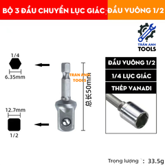 Bộ 3 đầu chuyển từ bắn vít sang bu lông các cỡ 1/4 3/8 1/2 đa năng, đầu chuyển từ máy vặn vít sang máy siết ốc