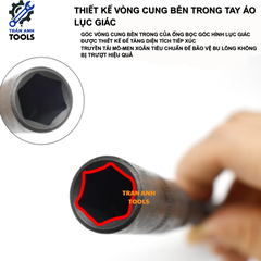 Khẩu vặn ốc lục giác dài 200mm chuôi 1/2 cỡ 8-19mm, thép CR-V dùng cho máy vặn ốc chuyên dụng, chịu lực cao