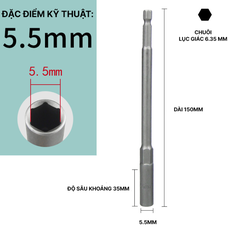 Đầu Chụp Lục Giác Dài 150mm Thép Crom Vanadi Siêu Bền Chuôi 6.35mm