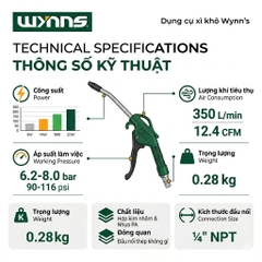 Súng Xì Khô Wynn's WB113 Dụng Cụ Thổi Bụi Khí Nén Áp Suất 6.2-8 Bar Đầu Nối 1/4 NPT Chính Hãng Chuyên Dụng