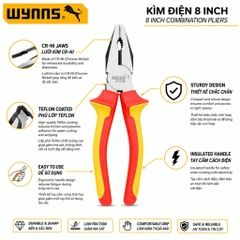 Kìm điện 6 8 inch cách điện 1000V tiêu chuẩn VDE của Đức Wynn's chính hãng, kềm điện chịu điện cao áp chuyên dụng