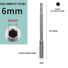 Đầu Chụp Lục Giác Dài 150mm Thép Crom Vanadi Siêu Bền Chuôi 6.35mm