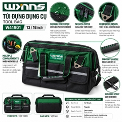 Túi đựng dụng cụ W41901 Wynn's Tools kích cỡ 13 16 inch, túi đựng đồ nghề dung tích lớn nhiều ngăn kèm quai đeo chéo