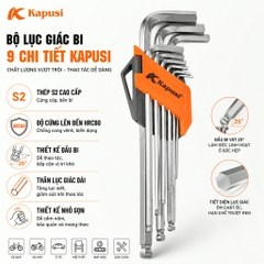 Bộ lục giác bi 9 chi tiết Kapusi Japan cao cấp chất liệu S2 dày dặn cứng cáp, bộ lục giác bi chất lượng nhật bản