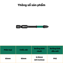 Mũi bắt vít đen PH2 chiều dài 65 90 150mm Wynn's đầu có rãnh chống trượt, Mũi bắn vít từ tính đa năng phủ Photphat đen