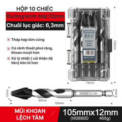Combo 10 mũi khoan lệch tâm 12mm Wynn's