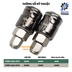Đầu nối hơi khí nén nhanh Wynn's SP20 8mm SP30 10mm, nối ống hơi, khớp nối nhanh, đầu nối máy nén khí