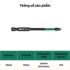 Mũi bắt vít đen PH2 chiều dài 65 90 150mm Wynn's đầu có rãnh chống trượt, Mũi bắn vít từ tính đa năng phủ Photphat đen