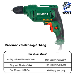 Máy Khoan Điện Cầm Tay Wynn’s WS6110 – Đầu Kẹp 10mm, Công Suất 450W, Gọn Nhẹ Dễ Dùng Cho Gia Đình & Thợ Sửa Chữa