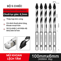 Combo 5 mũi khoan lệch tâm 6mm Wynn's