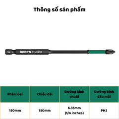 Mũi bắt vít đen PH2 chiều dài 65 90 150mm Wynn's đầu có rãnh chống trượt, Mũi bắn vít từ tính đa năng phủ Photphat đen