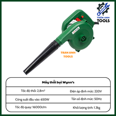 Máy Thổi Lá Cầm Tay Wynn’s 220V 650W, Máy Thổi Bụi Điện, Tốc Độ Thổi 2.8m³/phút, Dụng Cụ Làm Sạch Sân Vườn