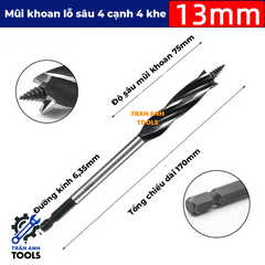 Mũi khoan gỗ xoắn dài chuôi lục giác