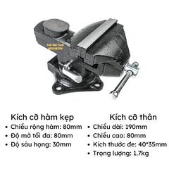Ê tô kẹp nguội cố định 80mm bàn mâm xoay 360 độ Wynn's chất liệu gang đúc nguyên khối cao cấp, eto kẹp nguội đa năng
