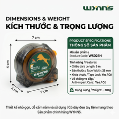 Thước Mét Cuộn 5m Wynns Super W5025H Thước Đo Cầm Tay Bản 25mm Chống Trượt Chính Xác Dụng Cụ Đo Lường Đa Năng