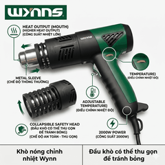 (W3390) Súng thổi khí nóng điều chỉnh nhiệt độ 2000W chống bỏng