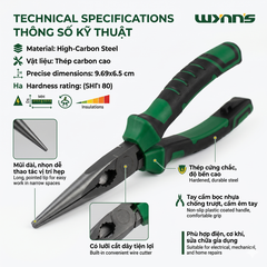 Kìm Mũi Dài 8 Inch 200mm Thép Cứng Cán Bọc Cao Su Chống Trượt Wynns Super Pliers Kìm Kẹp Cơ Khí Điện Gia Dụng