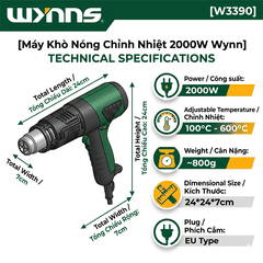 (W3390) Súng thổi khí nóng điều chỉnh nhiệt độ 2000W chống bỏng