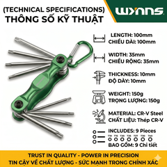 Bộ Hoa Thị Gấp Gọn Wynn's Chất liệu CRV, Bộ Lục Giác Xếp Đầu Lục giác 8 Chi Tiết Wynn's, Siêu Bền, Chất Lượng Cao