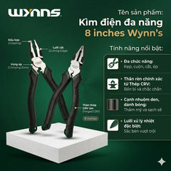 Kìm Điện 200mm Chính Hãng Wynns Super Pliers Thép Cứng Cán Bọc Cao Su Chống Trơn Kìm Cắt Dây Kẹp Đa Năng Cơ Khí