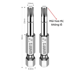 Mũi bắn vít đầu hoa thị chiều dài 50mm các cỡ T8-T40 Wynn's Tools, mũi bắt vít đầu bông mai chất liệu S2 cao cấp