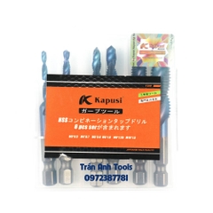 Bộ mũi khoan taro 6 chi tiết 3 4 5 6 8 10 chất liệu HSS cao cấp, bộ mũi tạo ren 6 chi tiết Kapusi K-3242 Japan cao cấp