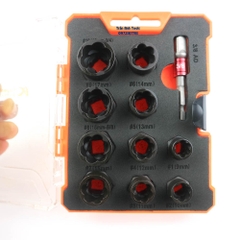 Bộ khẩu phá ốc 11 chi tiết Kapusi, bộ tuýp phá ốc hư cao cấp kích cỡ từ 9-19mm