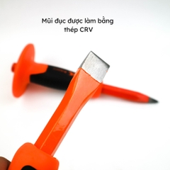 Đục bê tông, đục đá cầm tay đầu nhọn và dẹt có tay chắn cao su cao cấp Kapusi Japan, mũi đục tay hàng chất lượng cao